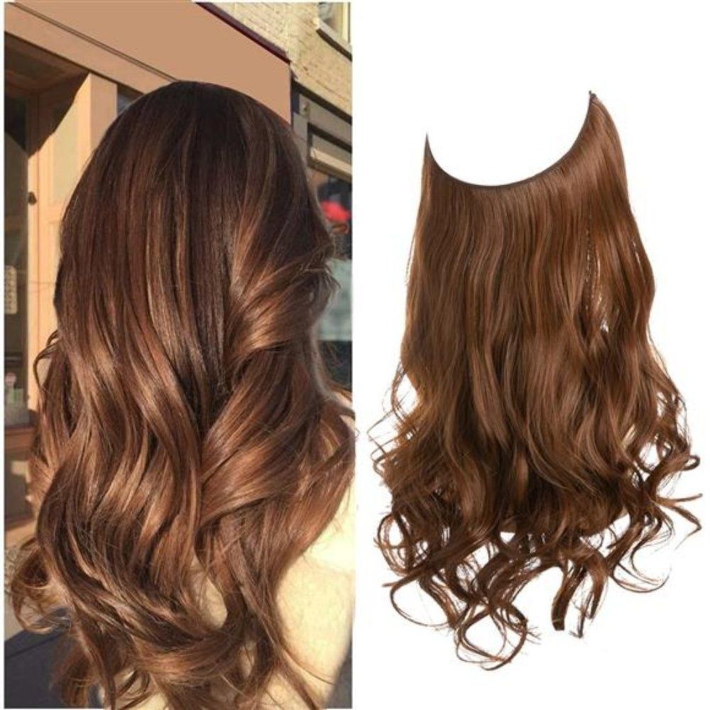 Halo Hair Extension Light Auburn Transparent Wire Adjustable Wavy Synthetic